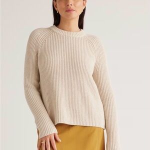 Quince 100% Organic Cotton Cream Ribbed Crewneck Sweater